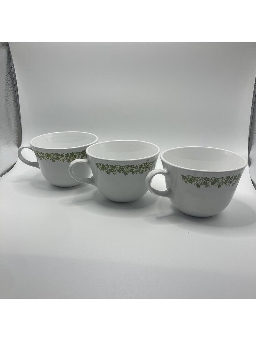Pyrex 3 Vintage Corning Corelle Spring Crazy Daisy Corelle Coffee Cups Green (C)